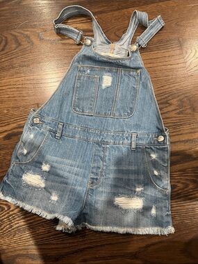 Zara Light Blue Distressed Denim Short Overalls - Kids